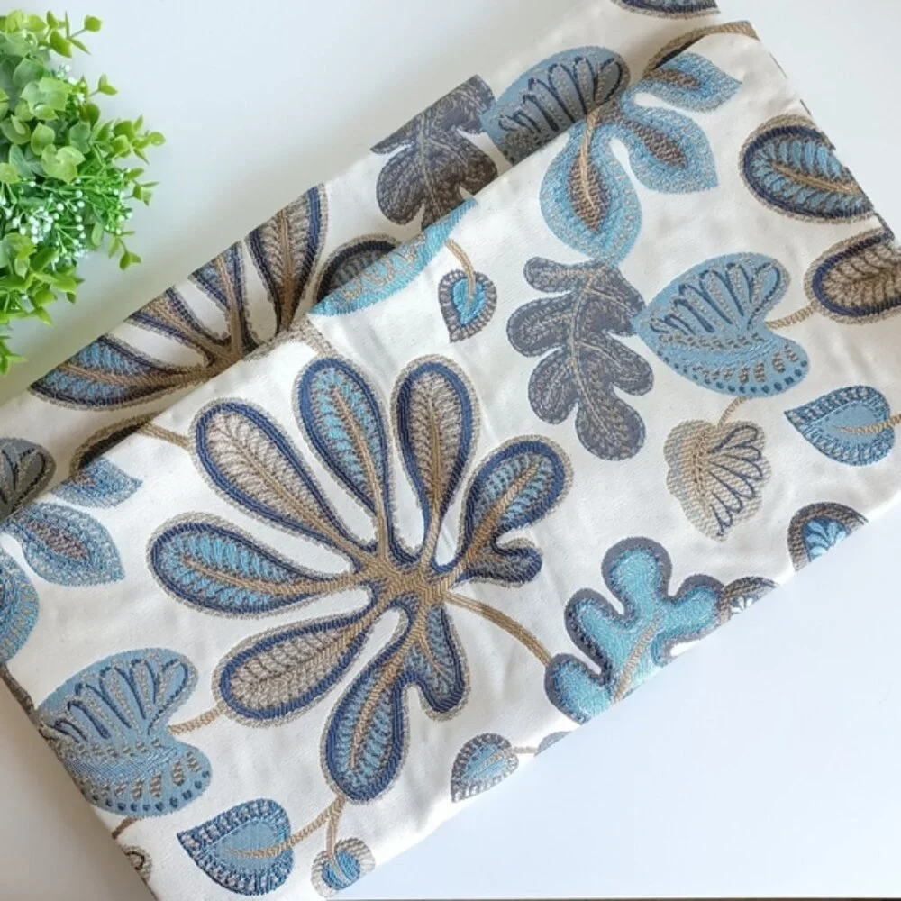 Set of 2 Jacquard Tropical Leaf Throw Pillow Covers | 20x20 | NWT | Blue & Cream